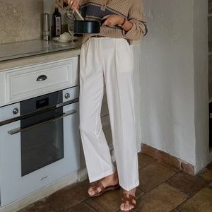 Claire Rose x NA-KD High Waist Ankle Suit Trousers Pants in Cream
